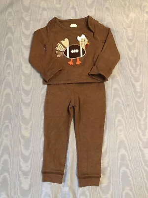 Mudpie Infant UNISEX 9-12 Months Turkey/Football Brown Pant Set•3D Turkey • $14