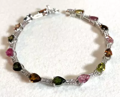 Sterling Silver Multi Color Tourmaline Tennis Bracelet 12Crts REAL 925 JTV 3010 • $89