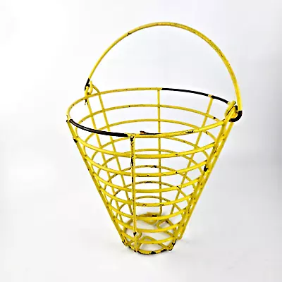 VTG Wire Basket Yellow Handle Egg Produce Gathering  Farmhouse Chippy • $26