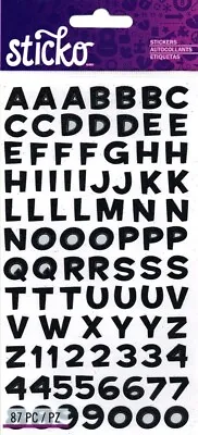 STICKO ALPHABET STICKERS - FUNHOUSE - BLACK METALLIC - Approx 12 Mm - 1 SHEET • $3.75