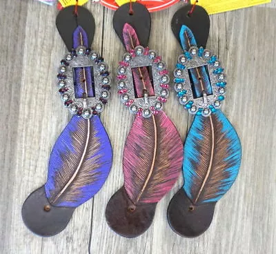 Showman Adult Size Hand Painted Feather Leather Western Spur Straps • $29.99