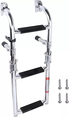 Stainless Steel 3 Step Folding Boat Ladder 2+1 Steps Portable Swim Ladder For M • $68.99