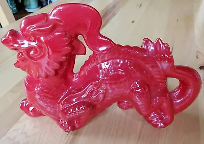 Vintage Red Ceramic Chinese China Japanese Dragon Decor Glazed Display Piece • $19.55
