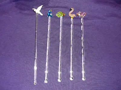 Vintage Lot Of 5 Animal Topped Glass Swizzle Sticks • $16.99