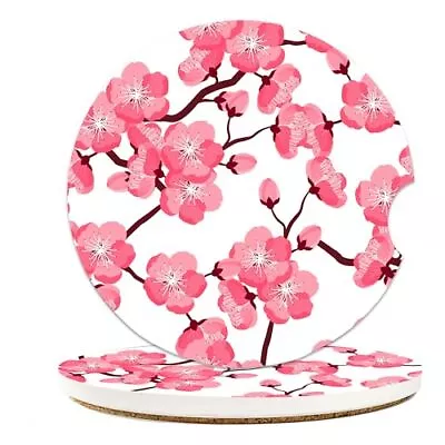 Japanese Cherry Blossom Car Coasters For Cup Holders Absorbent Ceramic Coaste... • $17.08