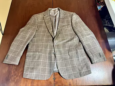 JOSEPH ABBOUD Brown Plaid Sport Coat Suit Blazer 46R Wool Linen Tailored Slim • $39.99