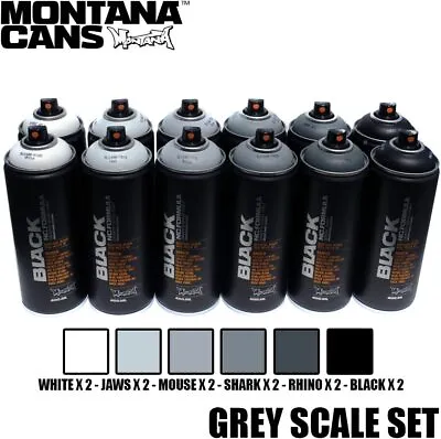 Montana BLACK 400ml Grey Scale Graffiti Street Art Mural Spray Paints- 12ct Set • $101.50