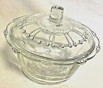 Vintage Federal Glass 7” Beaded Dot Clear Round Covered Serving Candy Dish & Lid • $9.49