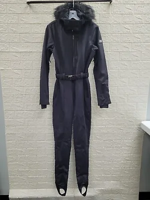$70 • Buy New ASOS USOS Tall Ski Fitted Belted Ski Suit Faux Fur Hood Black Size 8