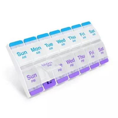 7 DAY WEEKLY PILL PLANNER ORGANIZER Meds Vitamin AM/PM Box XL Case Push Button • $7.76