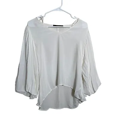 $6 • Buy Zara Basic Blouse Women's Small Ivory Lightweight Sheer 3/4 Sleeve Shirt