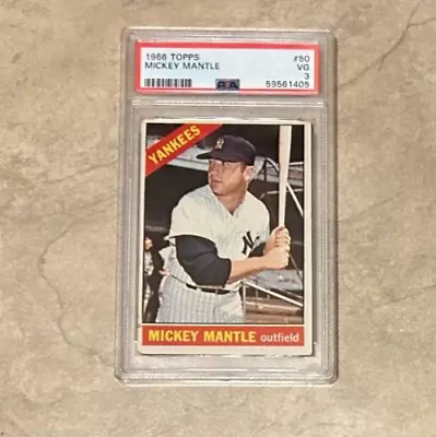 1966 Mickey Mantle Topps #50 New York Yankees PSA Graded 3 VG • $204.95