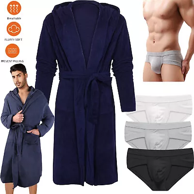 Men's Flannel Hooded Robe Bathrobe Bathrobe Cotton Underwear Bikini Briefs USA • $7.99