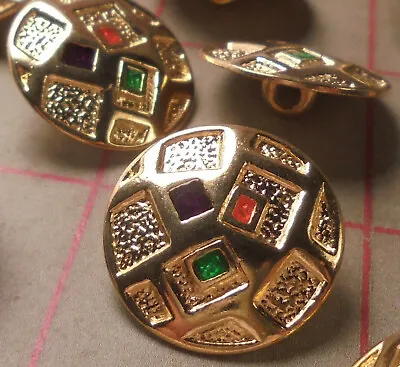 5 Italian Medium Gold Metal Shank Button Geometric Design Colorful Enamel 3/4  • $5