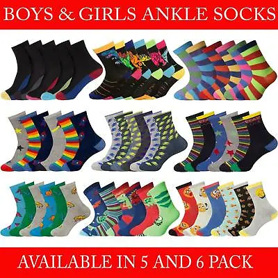 £4.99 • Buy Boys Girls Ankle Socks Children Kids Multicoloured Design Novelty 5,6 Pack