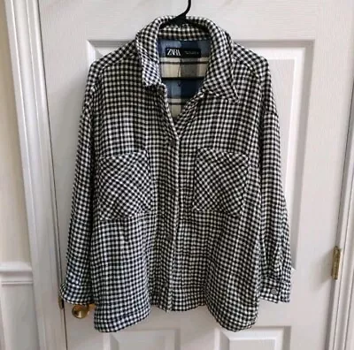 Zara Plaid Padded Overshirt L Shacket Shirt Jacket • $35