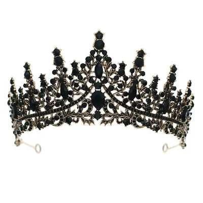 Vintage Baroque Tiara Goth Black Crown Evil Queen Tall Diadem Bridal Halloween C • $26.99