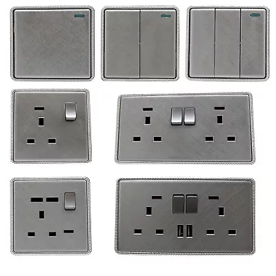 Light Switches  Main Sockets Brushed Steel Satin Chrome Wall Plug Screwless Gang • £4.98