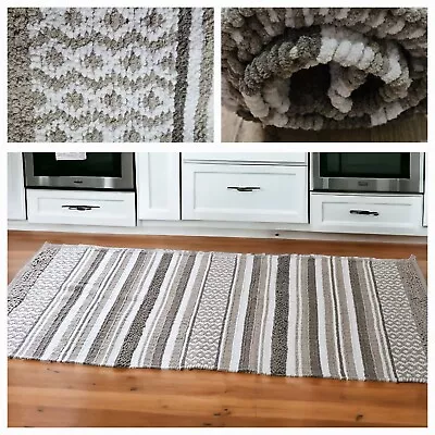 LONG Runner Stripes Pattern Super Soft Touch Area Rug Machine Washable Handmade • £29.99