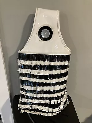 60’s 70's Disco Flower Power MOD Handbag Purse Black White Fringe Vinyl AMAZING • $165.95