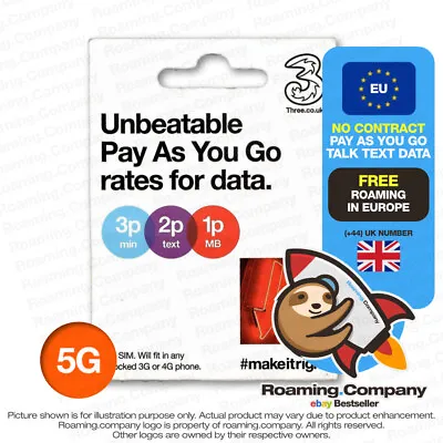 🚀 EUROPE 5G DATA TALK TEXT PAYG Travel SIM Hotspot Roaming EU Sicily Sardinia • $9.94