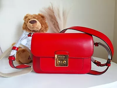 New Michael Kors Sloan Editor Leather Shoulder Bag Cross-Body $298 Red   • $149