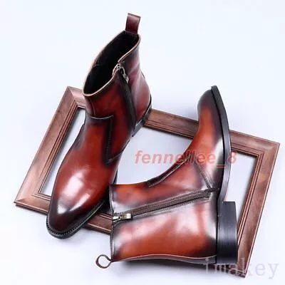 Men's High Top Knight Riding Zipper Oxfords Chelsea Real Leather Ankle Boots 44 • $123.49