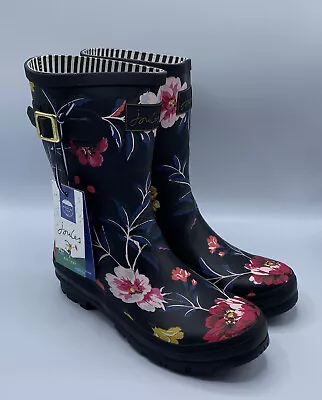 $79.99 • Buy NWT Joules Rain Boots Molly Welly Mid Rain Boots Black Floral Size 9
