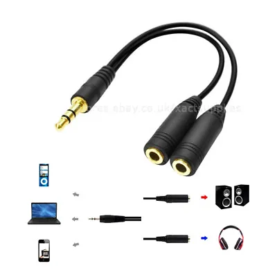 3.5mm Couples Audio Line Headphone Y Audio Share/Split Cable 1 Male TO 2 Female • £2.90