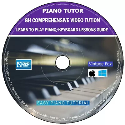 Learn To Play Piano Keyboard 8H Comprehensive Video Tution Lessons PC Mac DVD • £4.99