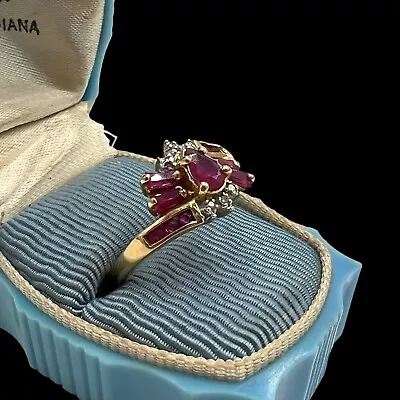 Antique Vintage Deco Retro 14k Yellow Gold Ruby & Diamond Ring S 7.25 3.2g • $73