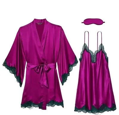 VICTORIA'S SECRET 3-Piece Silk Gift Set Gown&Robe Pink XS MLXL NEW BOX Sealed • $179.95