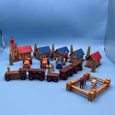 ERZGEBIRGE German Miniature Cardboard Wood Village Train Houses Tractor Vintage • $44.10