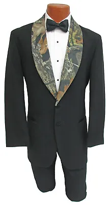 Men's Black Tuxedo Jacket With Camouflaged Lapels Camo Prom Wedding Formal 39S • $78.92