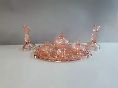 Walther & Sohne Pink Glass Dressing Table Set . • £48