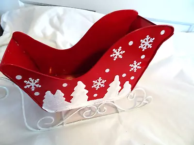 Hobby Lobby 15  Metal Red/White Santa's Sleigh-Frosted Christmas Decor-NWOT-5  W • $14