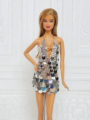 Gown For Model Muse Barbie Doll Silver Halter Mini Skirt Sequin D019s • $29.99