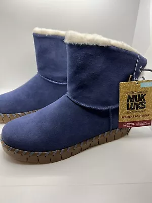 New MUK LUKS Water Repellent Suede Boots Twilight Blue Women’s Size 6 NWT • $37.99