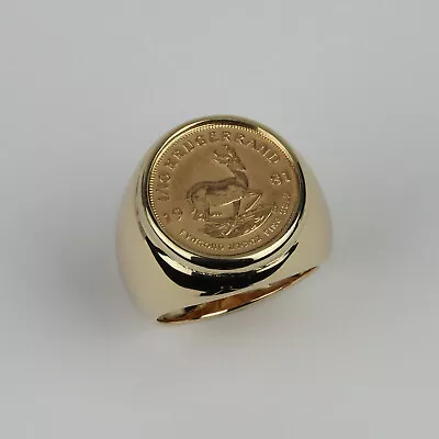 Vintage 14k Yellow Gold 1/10 Oz Krugerrand Coin Mens Pinky Ring Size 7.25 • $1499