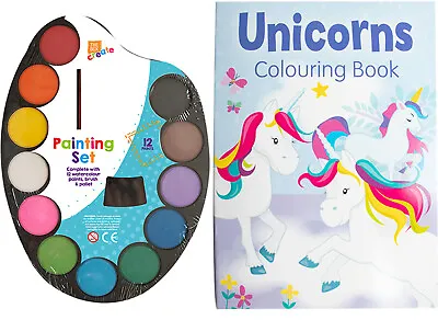 £4.95 • Buy Unicorn Children's Colouring Book And Watercolour Paint Set Kids Stocking Filler