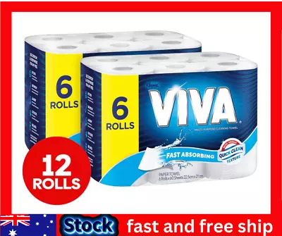 Viva Paper Towel Multipurpose Cleaning Rolls Quick Drying Fast Absorbent 12 Pack • $21.92