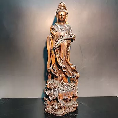 Wooden Chinese Kwan-Yin Statues Figurines Quan Yin Statues Buddha Wood Carving • $99.96