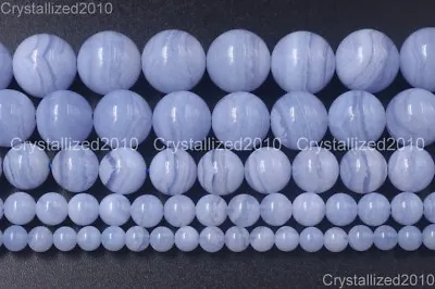 AAA Natural Chalcedony Blue Lace Agate Purple Round Beads 4mm 6mm 8mm 10mm 15.5  • $29.98