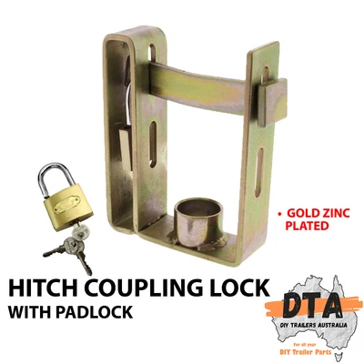 $22.50 • Buy Gold Zinc Hitch Coupling Lock With Padlock - Boat Box Jetski Trailer
