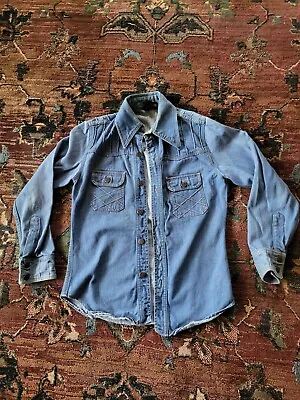 Vintage 70s Brittania Jean Denim Jac Shirt Big Collar Mens Medium Hippie Disco • $99