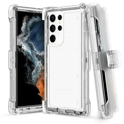 For Samsung Galaxy S24 S23 S22+ Ultra Shockproof Heavy Duty Clear Case + Clip • $8.45