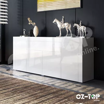 Modern 200cm Gloss Sideboard Buffet Cabinet Storage Wooden 4 Doors Drawer White • $349.90