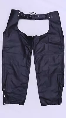 C4473 VTG Black Genuine Leather Chaps Motorcycle Pants Size 2XL • $16.09