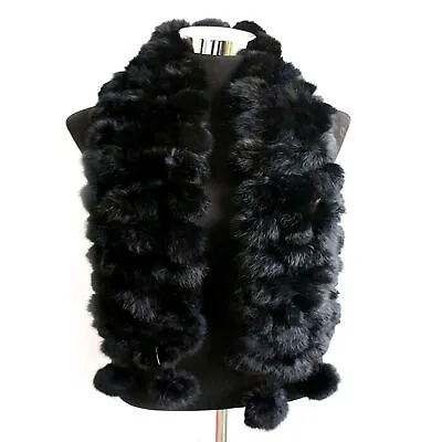 Rabbit Fur Pom Poms Scarf/ Cape/ Neck Wrap Black Women Shawl • $12.39