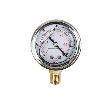 $9.99 • Buy HFS(R) 2  Oil Filled Vacuum Pressure Gauge - Ss/Br 1/4  Npt Lower Mount -30Hg/0